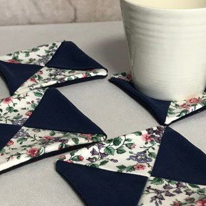 Handmade Fabric Coasters Set of 4 blue white